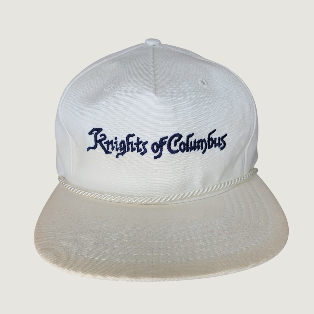 Vintage Texace Knights of Columbus Rope Hat White Strapback Made in USA
